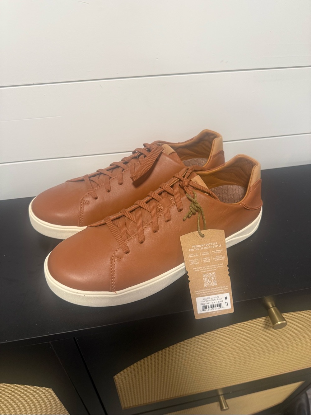 Men's Leather OluKai Casual Sneakers - Tan Brown
